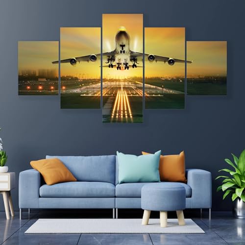 Impression sur Toile 5 Parties Avion ANLIONE Cadre Décoration Murale Grand Salon
