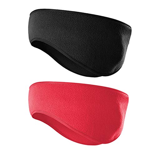 JOEYOUNG Fleece Ear Warmers/Muffs Headband for Men & Women Kids Perfect for Winter Running Yoga Skiing Work Out Riding Bike in Cold and Freezing Days (T-Black+Red)