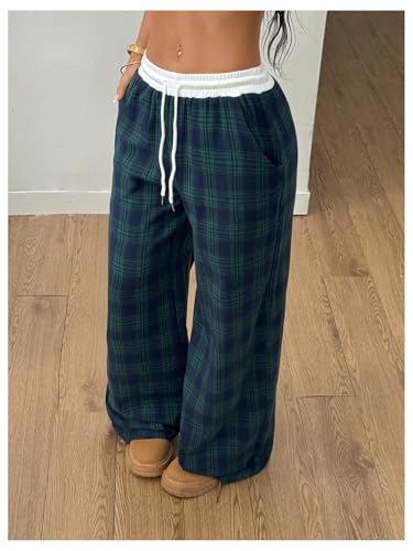 Image of SOLY HUX Women's Plaid Checkered Pants Flannel Pajama Pants with Pockets
