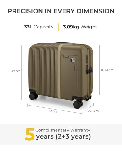 Image of EUME Overnighter 16 inch Luggage Trolley for Travel, Cabin Bag | Trolley Bag Small for Luggage | with Laptop Sleeve | 100% German Bayer Polycarbonate - Olive Green
