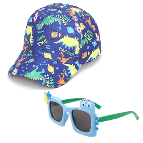 Dinosaurio Gorra de Béisbol Niños, 2PCS Dinosaurio Gorra con Gafas de Sol Gorras Visera GorraBéisbol Ajustable Sombrero de Sol Gorras Casual Sombrero de Verano Regalos para Niñas