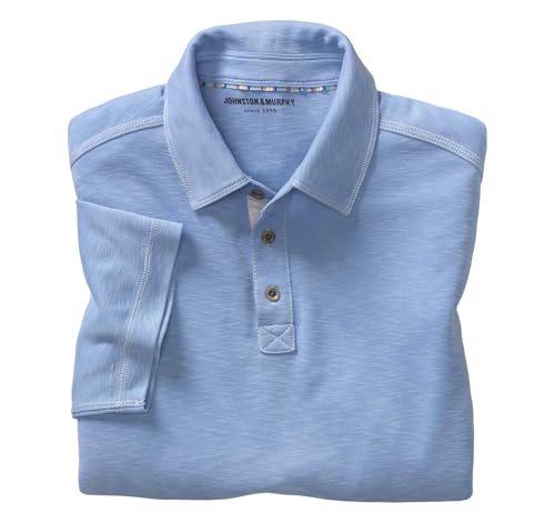 Johnston & Murphy Men’s Vintage Slub Polo, Short Sleeve Collared Shirt for Men