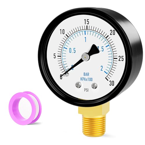 Image of 0-30PSI Well Pump Pressure Gauge 2 inch Dial Size, 1 /4 inch NPT Lower Mount, 3-2-3% Accuracy, for Tube, Water Pump, Gas, Liquid, Pressure Test