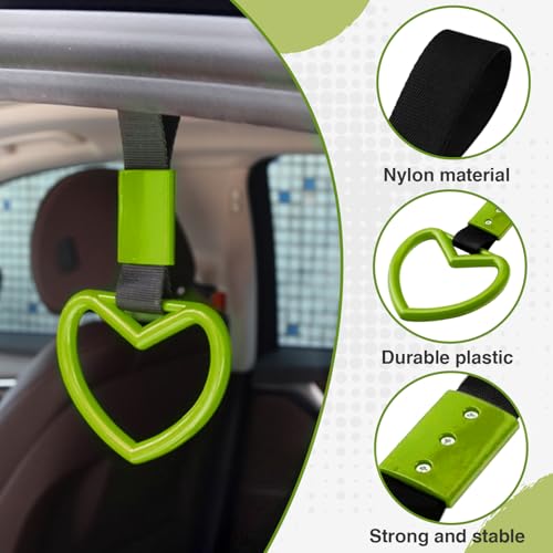 Image of 2PCS Heart Shaped Car Handle Straps, Rear Bumper Warning Keychain Ring for Car Exterior Accessories (Green)