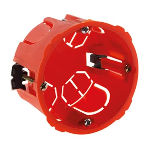 HBF 120120 Einbaudose für Gipskarton, Ø 67 mm, Tiefe 40 mm, für Schrauben- und Krallenverbindung, Lieferung mit Schrauben, Rot Cover