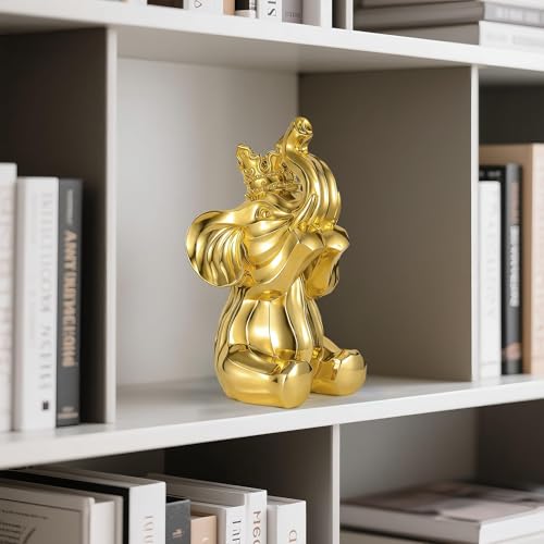 Estatua de elefante de resina dorada 8.2 pulgadas miniatura 5