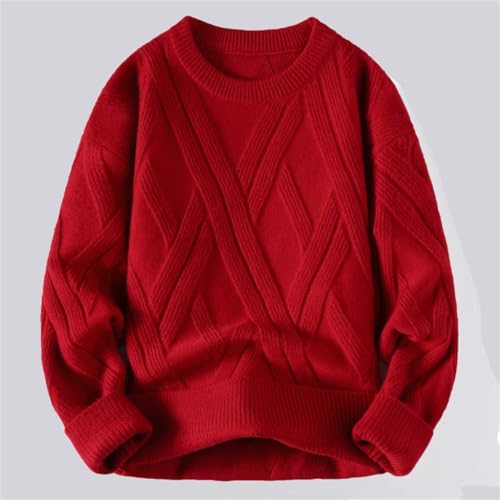 Sweater Men's Round Neck Knitted Sweater Trend Solid Color Inner Layer Bottom Sweater Pullover Thread Clothing(Large)2