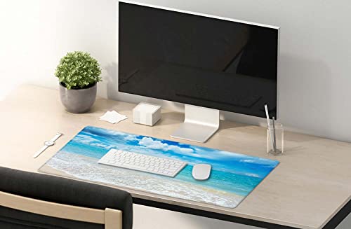Image of SSOIU Gaming Mouse Pad, Extended Mouse Pad, 35.5x15.7inch XXL Large Big Computer Keyboard Mouse Mat Desk Pad with Non-Slip Base and Stitched Edge for Home Office Gaming Work, Beaches Sunny Day