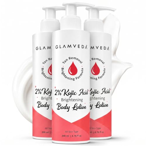 Image of Glamveda Body Lotion with 2% Kojic Acid & Alpha Arbutin 200ml Pack of 3 | 24hr Deep Moisturizer, Nourishes & Protect Skin | Remove Dark Spots, Pigmentation, Tan Removal | Non Greasy | All Skin Type