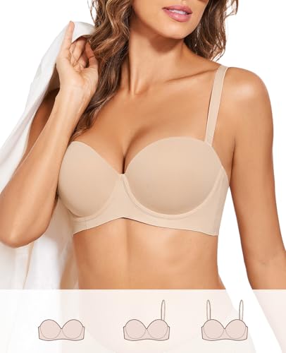 Strapless Push Up Bras for Women Thick Padded Balconette Seamless Convertible Bra for Small Chested Add a Cup4