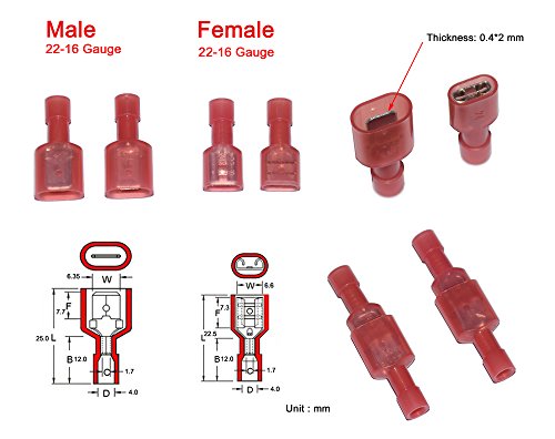 Cofufu 240 Pcs Fully Insulated Male/Female Spade Wire Crimp Quick Disconnects Wire Terminals Connector Set