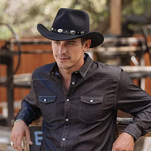 Classic Western-Cowboy-Hat Men Womens Wide Brim Cowgirl Hats Felt Fedora Hat (S-M) #TOP1