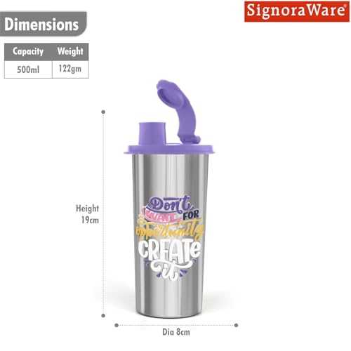 Image of SignoraWare Jumbo Stylish Stainless Steel Sipper | Airtight & Leakproof Lid | Easy to Clean & Carry | Ideal for Kids, Office, Gym, Travel, School & Outdoor Use (500ml | Purple)
