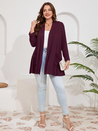 Image of BELAROI Plus Size Lightweight Cardigan Sweaters for Women Casual Open Front 3 /4 Sleeve Cover Up