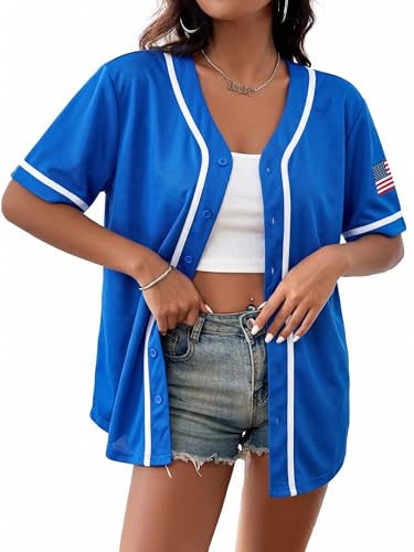 Image of Baseball Shirt Women Baseball Jersey Graphic Button Down Shirt Game Day Short Sleeve Tops