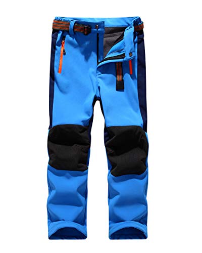 CAMLAKEE Pantalones Senderismo Niño Niña, Pantalon Softshell Impermeable Transpirable Pantalones Trekking Montaña Invierno, Azul, S Cover