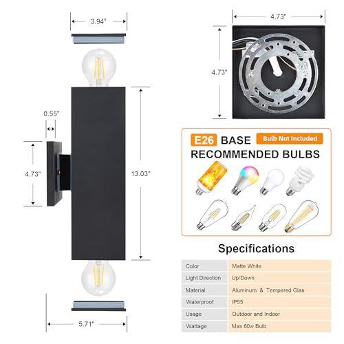 Image of Dusk to Dawn Outdoor Wall Lights, Aluminum Classic Outdoor Wall Sconce, Anti-Rust Waterproof Square Cylinder Wall Lantern Exterior Up Down Light Fixtures Matte Black [UL Listed]