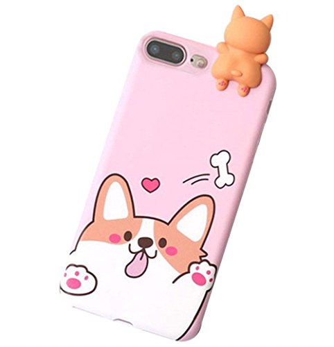 iPhone 6s Plus 3D Animal Cell Phone TPU Case Cute Welsh Corgi Peeking on Top Slim Flexible Crystal Silicone Protective TPU Skin Case Cover for iPhone 6 Plus(iPhone 6s Plus/6 Plus, Corgi Pink)