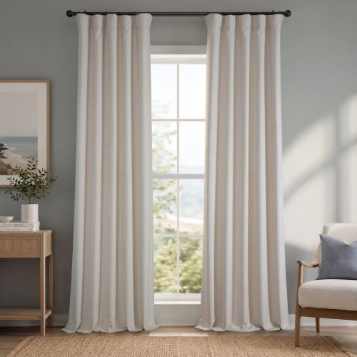 Image of Faux Linen Curtains for Living Room (1 Panel) - 50W X 96L, Birch Taupe