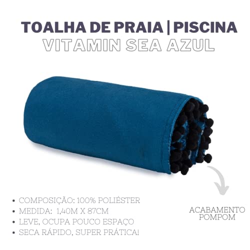 Toalha de Praia Grande Adulto 87x1,40 Unissex Seca Rapido Viagem Personalizada Banho (Sea Azul)