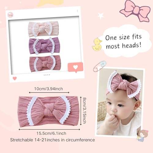 Soft Stretchy Nylon Bows Headbands for Baby Girls Bow-knot Turban Head Wrap Elastic Wide Hair Accessories for Newborn Infant Toddlers Kids (Pink A, Elastic)3