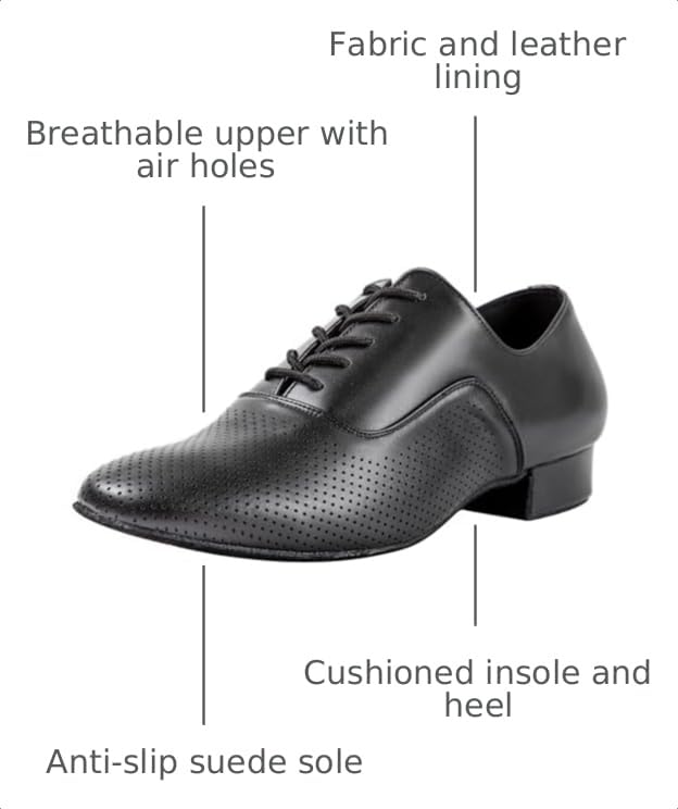 Image of Linodes Breathable Men Latin Dance Shoe Lace Up Leather Sole Waltz Shoe | Breathable Upper, Leather with air holes, Lace up, Cushioned insole, Anti-slip suede sole, 1 inch heel, Lightweight, Durable
