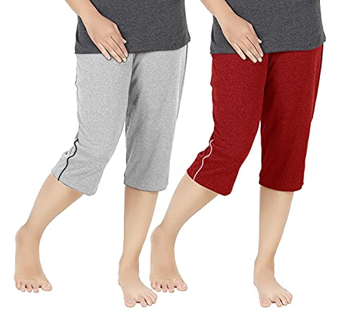 Image of Women's Regular Fit Cotton Three by Fourth, 3 /4, Woman Capri, Capris, Three Quarter for Women, Shorts, Three Quarte Pack of 2 with Right Side Zip Pocket
