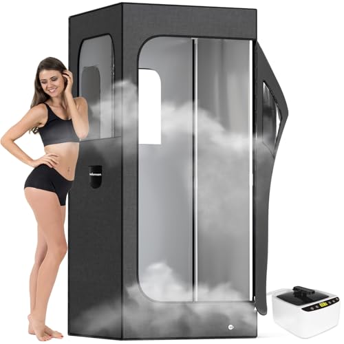 Adamson Sauna Portatile a Vapore - Vasca Sauna - Sauna da Casa 2.6L 1000W - Sedia - Telecomando - Massaggiatore Pedale & Tappettino Antiscivolo - Nylon Nero