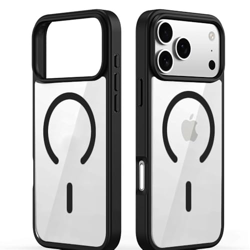 Image of Compatible iPhone 17 Pro Max Case,(Compatible with MagSafe) Non Yellow Military-Grade Drop Protection & Hard PC Back Cover Slim Transparent Anti-Scratch Shockproof Phone Case - Black