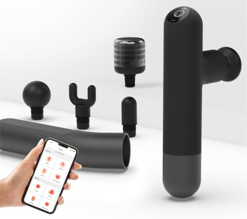 Image of Sharper Image PowerBoost Reach Massage Gun| Guided Massage Program| iOS Android Apple Watch App| Hot + Cold Therapy| Touchscreen| Extension Handle| Deep Tissue Percussion Massager| Gifts for Men Women