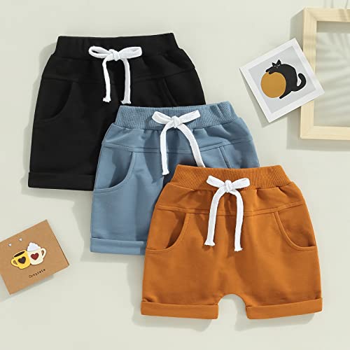3 Pack Toddler Baby Boy Girl Solid Color Shorts Elastic Waist Casual Short Trousers Spring Summer Fall Short Pants2