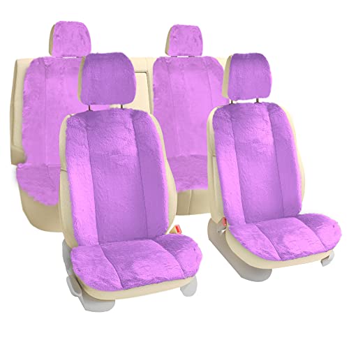 Fh Group Doe16 Fluffy Faux Rabbit Fur Car Seat Cushions Full Set For Most Cars, Trucks, Suvs Or Vans Purple #TOP16