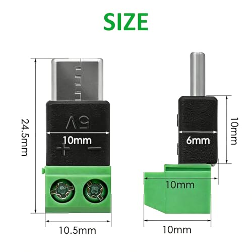 5 conectores USB C macho a terminal tornillo 2 pines verde miniatura 3