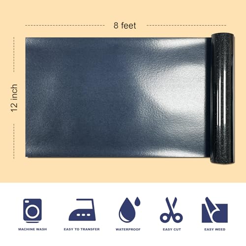 Image of Black Glitter HTV Heat Transfer Vinyl, 12 inch x 8ft lron on Vinyl, for T-Shirt Ironing, Vinyl HTV Easy to Cut and Weed, The Best Choice for DIY Creativity