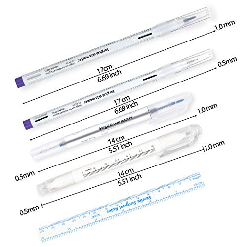 Ksndurn Surgical Skin Marker Pen, 4Pcs Professional Surgical Tip Skin Marker Pen - Tattoo Surgical Pen With Paper Ruler (2 Single Head 2 Double Head) #TOP1