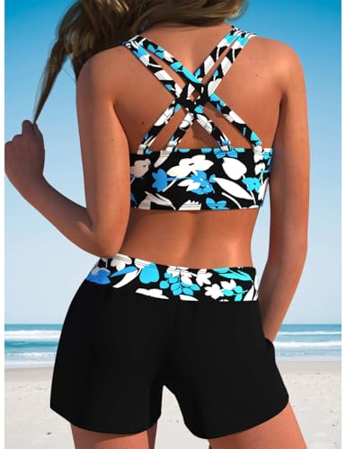 Image of KORADI Girls Swimsuits Two Piece Bathing Suit Bikini Sets Teen Cute Drawstring Tops Bikinis Boyshort Bottom 13-16 Years