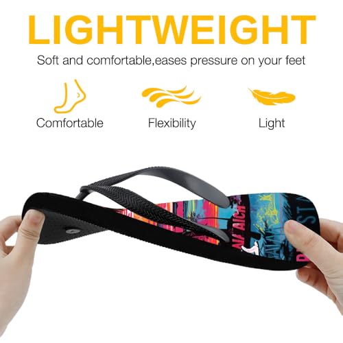 Unisex Flip Flops with Palm Trees & City Prints Holiday Parties Hawaiian Thong Sandals Lightweight Anti - Slip Beach Rubber Shower Shoes Summer Comfortable Slippers Two-Tone Footwear2