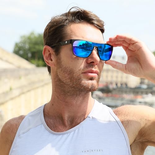 DUCO Square Polarized Sunglasses for Men Women Large Flat Top Shield Sun Glasses UV400 Protection Carbon Fiber Shades DC82302