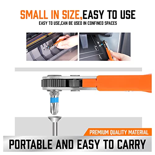 Horusdy 23-Piece 1/4 Mini Ratchet Offset Screwdriver Bit Set, S2 Steel Right Angle Screwdriver With 90 Degree Mini Offset Reversible Drive Handle& Multi Hex/Phillips/Slotted/Torx Star Bit #TOP5