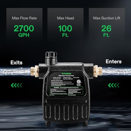Image of VIVOSUN 1HP Water Transfer Pump, 2700GPH Cast Iron Casing Water Transfer Utility Pump with ON /OFF Switch, Hose Adapters, Brass Connectors and Suction Strainer for Pools, Ponds, Aquariums, Black