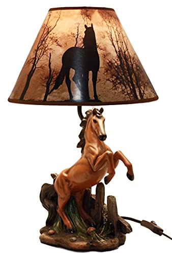 Ebros Gift Rearing Wild Chestnut Horse Stallion Desktop Table Lamp with Nature Printed Shade Home Decor 19 Tall As Rustic Country Home Decor Cabin Lodge Western Decorative Side Desktop Lamp