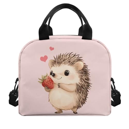 Strawberry Hedgehog Backpack Set with Lunch Box, Water Bottle Pouch, and Pencil Case for Boys & Girls, 1St Grade Large Bag Junior High School Toddler Adjustable Bookbag for Children's Day3