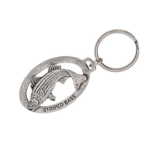 Striped Bass Keychain, Pewter, S052KC, 2”, 100% Handmade in the USA, Fish Keychain, Saltwater Key Chain, Striped Bass Key Ring, Key Fob, Fishing Gift, 200 Fish Designs Available.