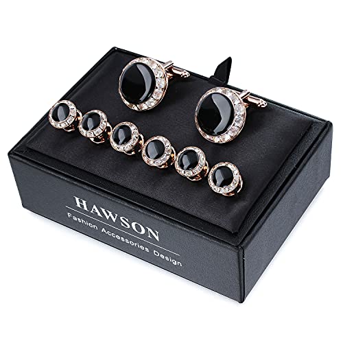 HAWSON Crystal Cuff Links and Studs Set for Mens Tuxedo Shrit Wedding Accessories4