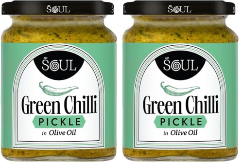 Image of ADF Soul's Spicy green chillies pickled in 100% Olive Oil with bold, tangy and traditional Indian spices | 265g (Pack of 2)