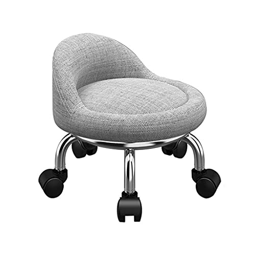 Sillas pequeñas enrollables con respaldo y reposapiés, ruedas de 23 cm, tapizadas en tela de lino, marco de acero, ideal para cambiar zapatos de pedicura y trapear banco bajo