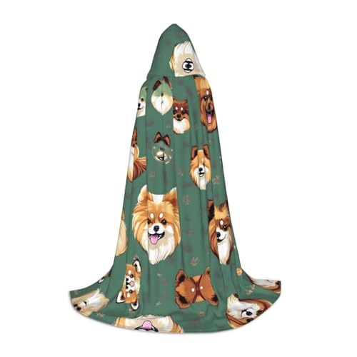 Cape à capuche longue pour déguisement Halloween avec motif Poméranien