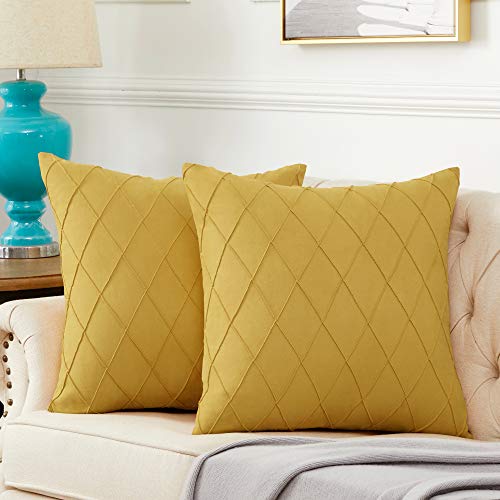 Longhui bedding Mustard Yellow Throw Pillow Covers for Couch Sofa Bed, Cotton Linen Decorative Pillows Cushion Covers, 22 x 22 inches, Set of 2