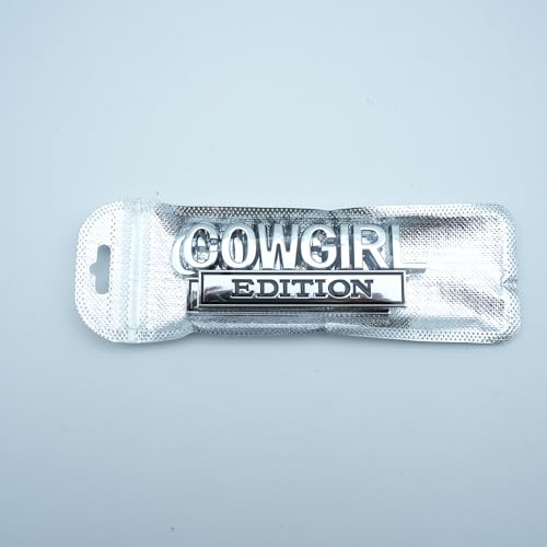 Image of 2pcs Metal Cowgirl Edition Side Rear Front Hood Trunk Emblem 3D Badge Decal Sticker Replacement for Universal Car Truck SUV (Silver Black)