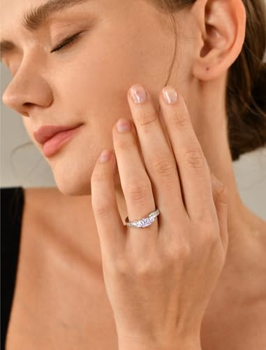 YL Women's Sterling Silver Clear Birthstone 3-stone Princess Cut Wedding Rings for Engagement Jewelry3